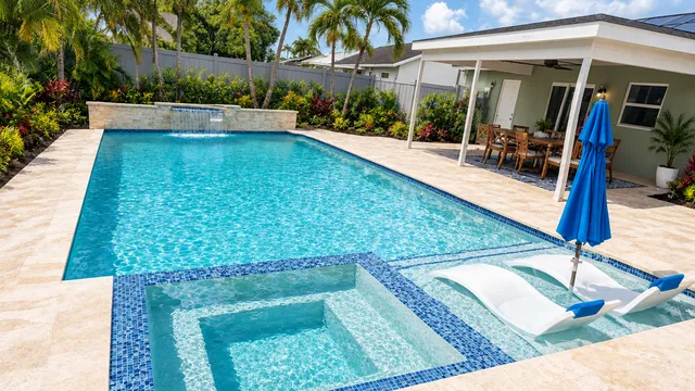 Render of the Olivera backyard, view 01 (your new pool and spa)